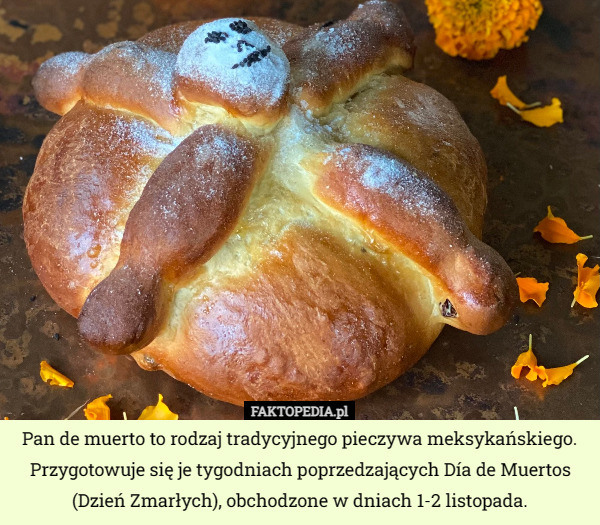 Pan de muerto to rodzaj tradycyjnego pieczywa meksykańskiego. Przygotowuje się je tygodniach poprzedzających Día de Muertos (Dzień Zmarłych), obchodzone w dniach 1-2 listopada. 
