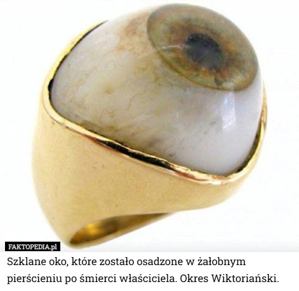 Szklane oko, które zostało osadzone w żałobnym pierścieniu po śmierci właściciela. Okres Wiktoriański. 