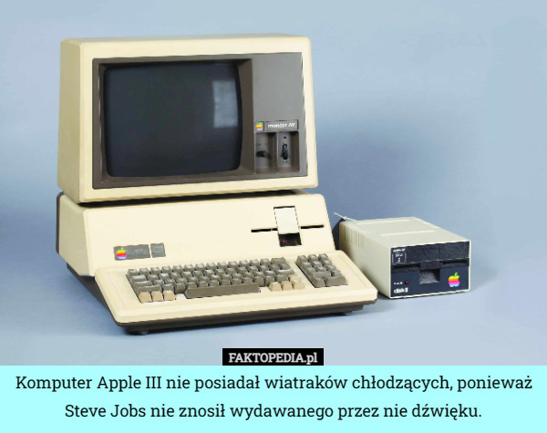 Komputer Apple III nie posiadał wiatraków chłodzących, ponieważ Steve Jobs nie znosił wydawanego przez nie dźwięku. 
