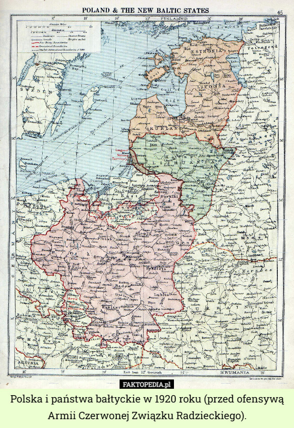 Polska i państwa bałtyckie w 1920 roku (przed ofensywą Armii Czerwonej Związku Radzieckiego). 