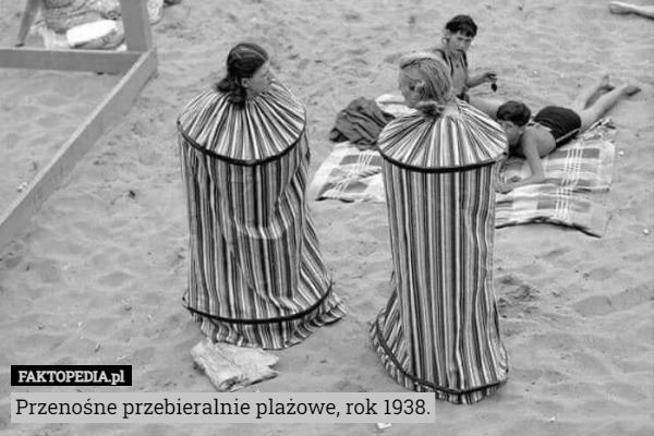 Przenośne przebieralnie plażowe, rok 1938. 