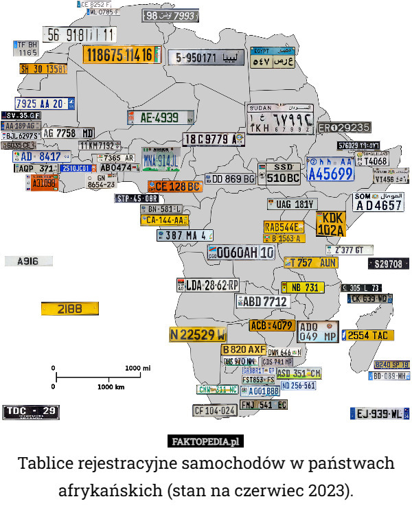 Tablice rejestracyjne samochodów w państwach afrykańskich (stan na czerwiec 2023). 