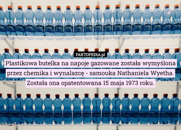Plastikowa butelka na napoje gazowane została wymyślona przez chemika i wynalazcę - samouka Nathaniela Wyetha. Została ona opatentowana 15 maja 1973 roku. 