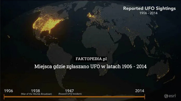 Miejsca gdzie zgłaszano UFO w latach 1906 - 2014 