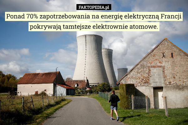 Ponad 70% zapotrzebowania na energię elektryczną Francji pokrywają tamtejsze elektrownie atomowe. 