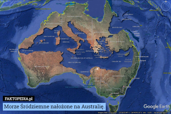 Morze Śródziemne nałożone na Australię. 