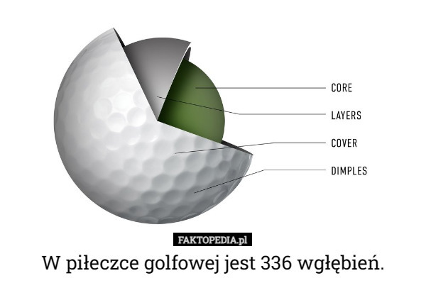 W piłeczce golfowej jest 336 wgłębień. 