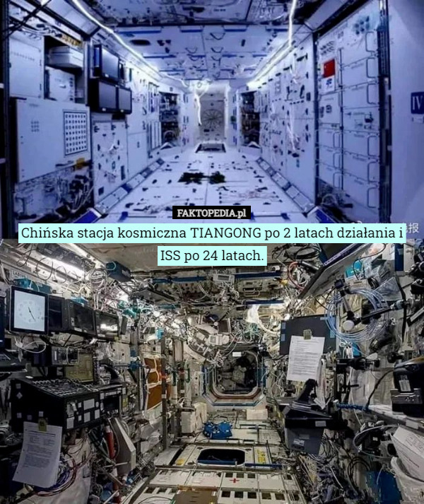 Chińska stacja kosmiczna TIANGONG po 2 latach działania i ISS po 24 latach. 