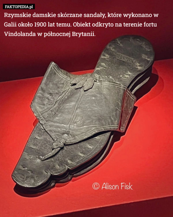 Rzymskie damskie skórzane sandały, które wykonano w Galii około 1900 lat temu. Obiekt odkryto na terenie fortu Vindolanda w północnej Brytanii. 