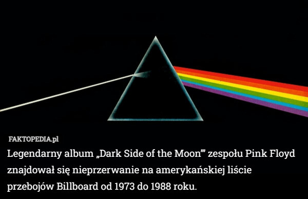 Legendarny album „Dark Side of the Moon”’ zespołu Pink Floyd znajdował się nieprzerwanie na amerykańskiej liście przebojów Billboard od 1973 do 1988 roku. 