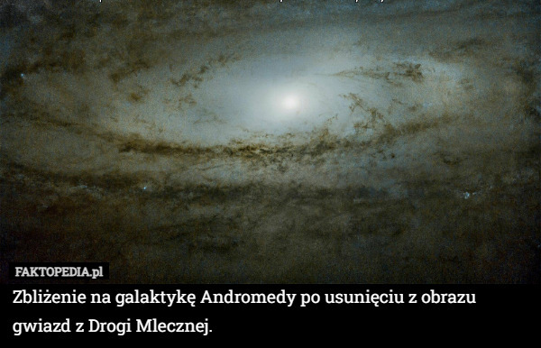 Zbliżenie na galaktykę Andromedy po usunięciu z obrazu gwiazd z Drogi Mlecznej. 