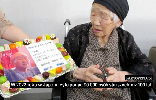 W 2022 roku w Japonii żyło ponad 90 000 osób starszych niż 100 lat. 