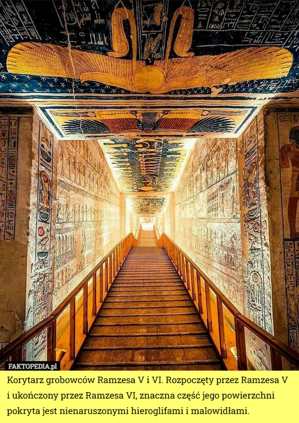 Korytarz grobowców Ramzesa V i VI. Rozpoczęty przez Ramzesa V i ukończony przez Ramzesa VI, znaczna część jego powierzchni pokryta jest nienaruszonymi hieroglifami i malowidłami. 