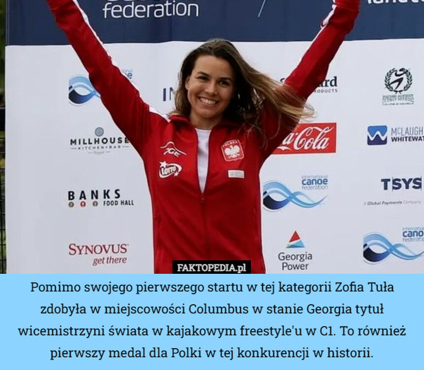 Pomimo swojego pierwszego startu w tej kategorii Zofia Tuła zdobyła w miejscowości Columbus w stanie Georgia tytuł wicemistrzyni świata w kajakowym freestyle'u w C1. To również pierwszy medal dla Polki w tej konkurencji w historii. 