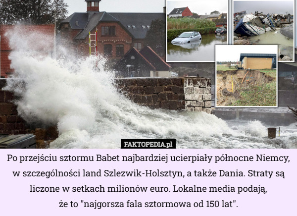 Po przejściu sztormu Babet najbardziej ucierpiały północne Niemcy, w szczególności land Szlezwik-Holsztyn, a także Dania. Straty są liczone w setkach milionów euro. Lokalne media podają,
 że to "najgorsza fala sztormowa od 150 lat". 