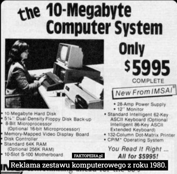 Reklama zestawu komputerowego z roku 1980. 