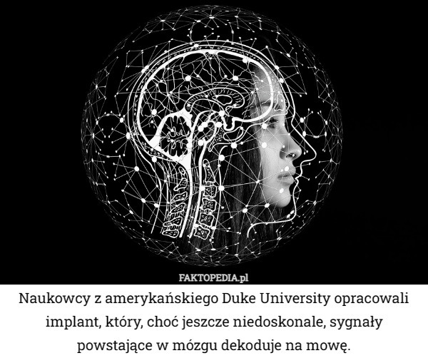 Naukowcy z amerykańskiego Duke University opracowali implant, który, choć jeszcze niedoskonale, sygnały powstające w mózgu dekoduje na mowę. 