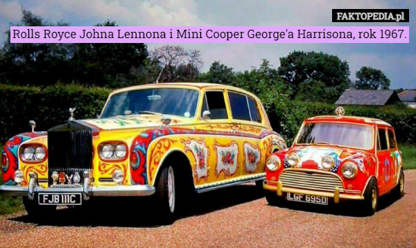 Rolls Royce Johna Lennona i Mini Cooper George'a Harrisona, rok 1967. 