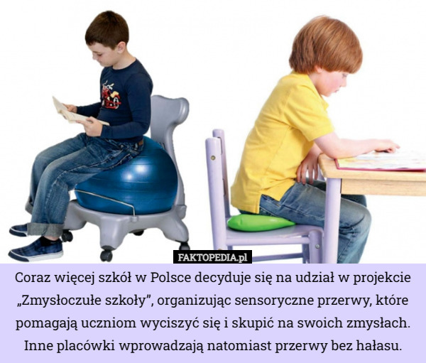 Coraz więcej szkół w Polsce decyduje się na udział w projekcie „Zmysłoczułe szkoły”, organizując sensoryczne przerwy, które pomagają uczniom wyciszyć się i skupić na swoich zmysłach. Inne placówki wprowadzają natomiast przerwy bez hałasu. 