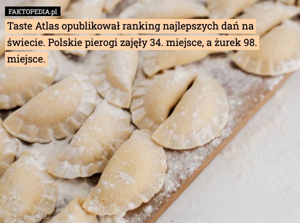 Taste Atlas opublikował ranking najlepszych dań na świecie. Polskie pierogi zajęły 34. miejsce, a żurek 98. miejsce. 
