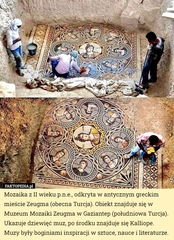 Mozaika z II wieku p.n.e., odkryta w antycznym greckim mieście Zeugma (obecna Turcja). Obiekt znajduje się w Muzeum Mozaiki Zeugma w Gaziantep (południowa Turcja).
Ukazuje dziewięć muz, po środku znajduje się Kalliope. Muzy były boginiami inspiracji w sztuce, nauce i literaturze. 