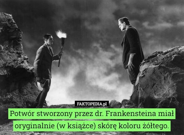 Potwór stworzony przez dr. Frankensteina miał oryginalnie (w książce) skórę koloru żółtego. 