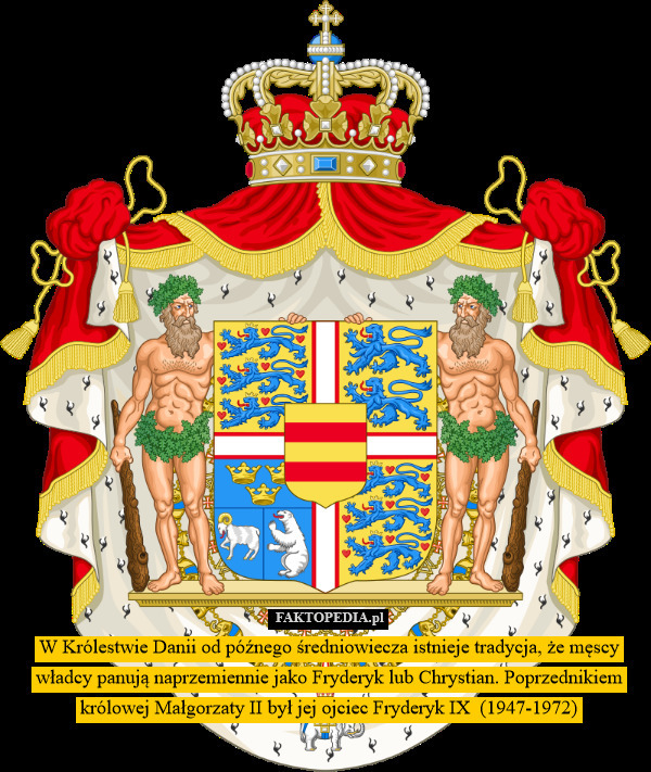 W Królestwie Danii od późnego średniowiecza istnieje tradycja, że męscy władcy panują naprzemiennie jako Fryderyk lub Chrystian. Poprzednikiem królowej Małgorzaty II był jej ojciec Fryderyk IX  (1947-1972) 