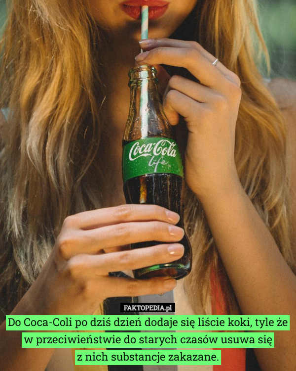 Do Coca-Coli po dziś dzień dodaje się liście koki, tyle że w przeciwieństwie do starych czasów usuwa się
z nich substancje zakazane. 