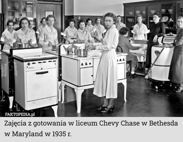 Zajęcia z gotowania w liceum Chevy Chase w Bethesda w Maryland w 1935 r. 