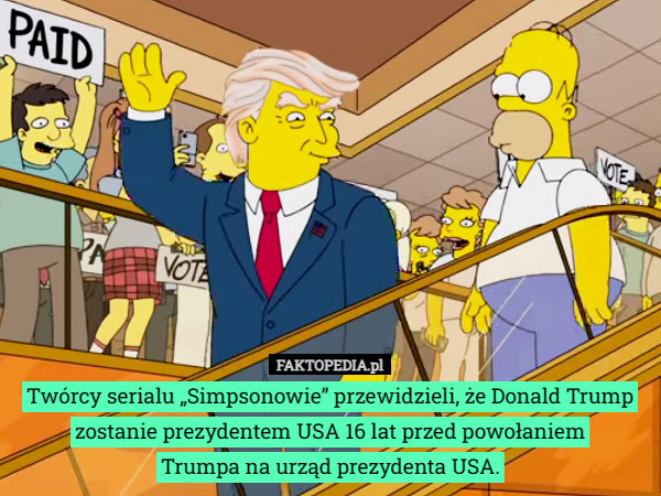 Twórcy serialu „Simpsonowie” przewidzieli, że Donald Trump zostanie prezydentem USA 16 lat przed powołaniem
 Trumpa na urząd prezydenta USA. 