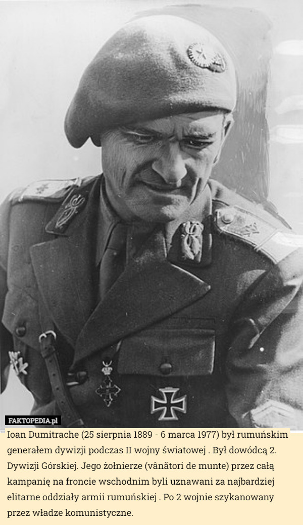 Ioan Dumitrache (25 sierpnia 1889 - 6 marca 1977) był rumuńskim generałem dywizji podczas II wojny światowej . Był dowódcą 2. Dywizji Górskiej. Jego żołnierze (vânători de munte) przez całą kampanię na froncie wschodnim byli uznawani za najbardziej elitarne oddziały armii rumuńskiej . Po 2 wojnie szykanowany przez władze komunistyczne. 