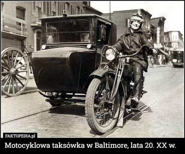 Motocyklowa taksówka w Baltimore, lata 20. XX w. 