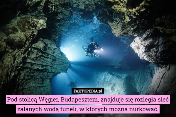 Pod stolicą Węgier, Budapesztem, znajduje się rozległa sieć zalanych wodą tuneli, w których można nurkować. 