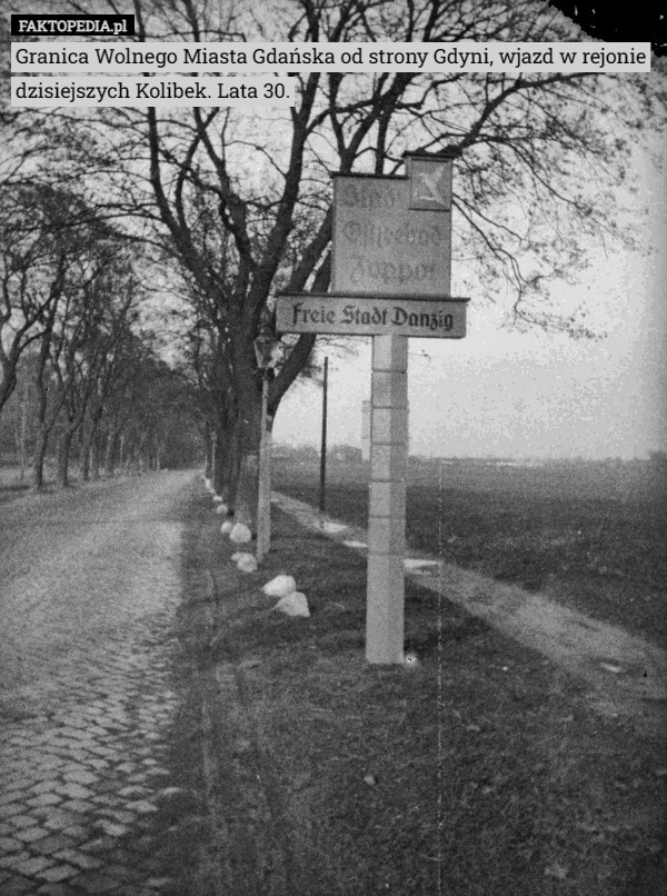 Granica Wolnego Miasta Gdańska od strony Gdyni, wjazd w rejonie dzisiejszych Kolibek. Lata 30. 