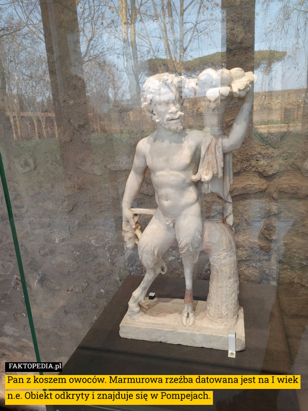Pan z koszem owoców. Marmurowa rzeźba datowana jest na I wiek n.e. Obiekt odkryty i znajduje się w Pompejach. 