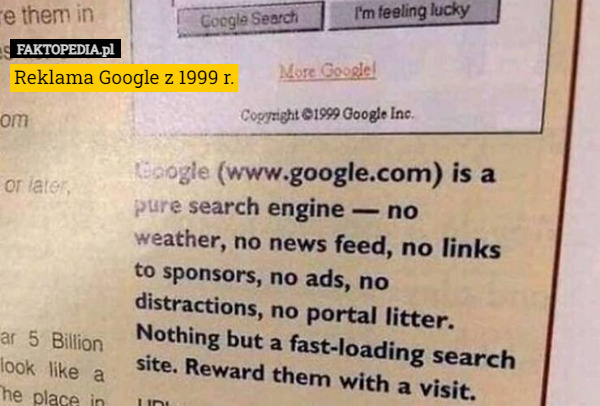 Reklama Google z 1999 r. 