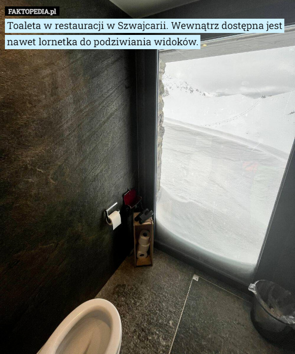 Toaleta w restauracji w Szwajcarii. Wewnątrz dostępna jest nawet lornetka do podziwiania widoków. 