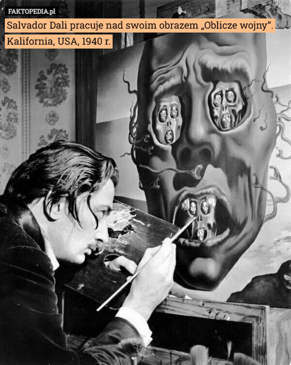 Salvador Dali pracuje nad swoim obrazem „Oblicze wojny”. Kalifornia, USA, 1940 r. 