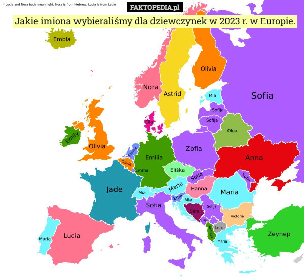 Jakie imiona wybieraliśmy dla dziewczynek w 2023 r. w Europie. 